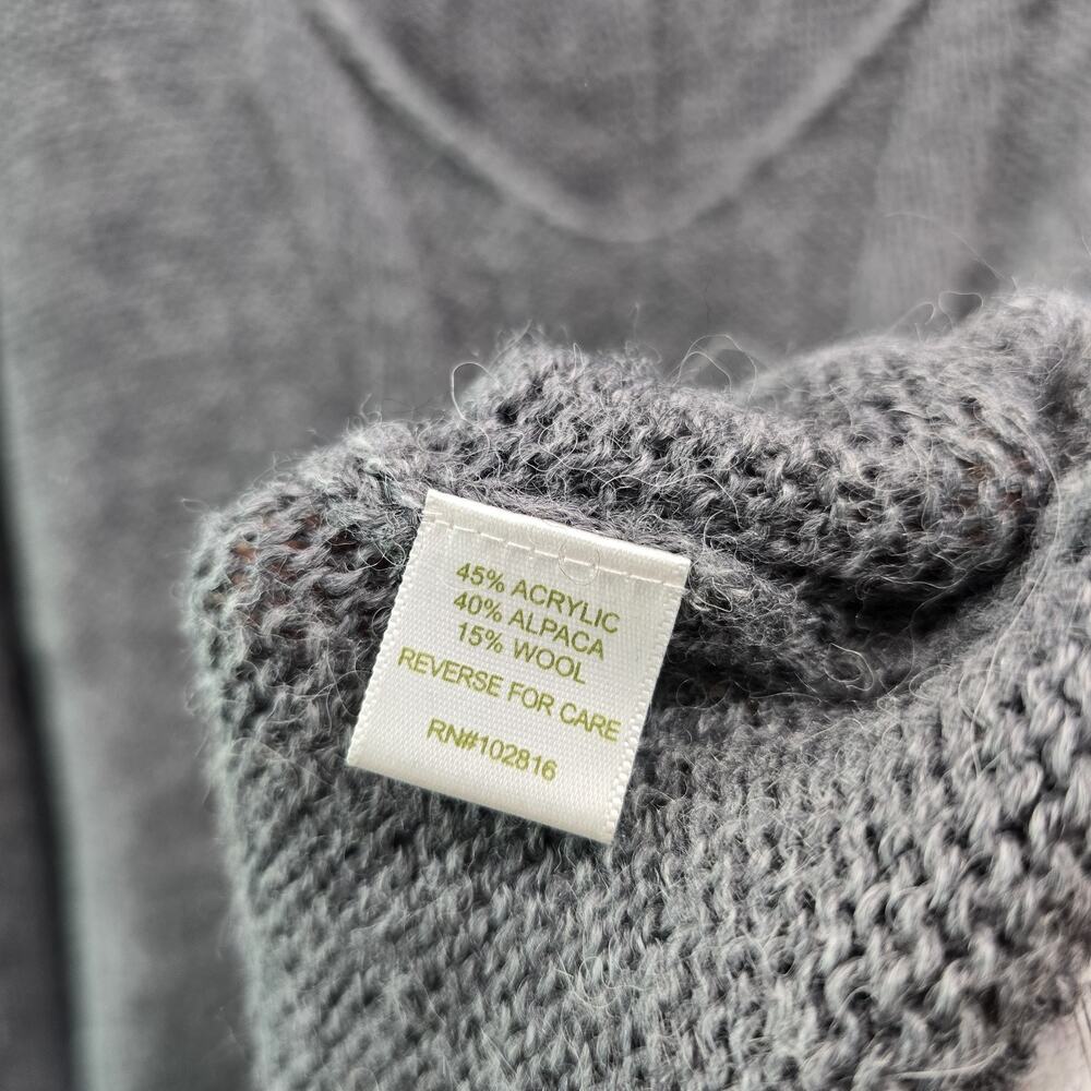 Garnet Hill Sweater Womens Small Gray Alpaca Wool V Balloon Sleeve Pointelle - Picture 8 of 10